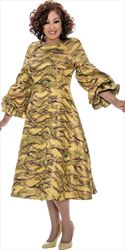 Dorinda Clark Cole 309121 - Gold Multi - Three Quarter Sleeve Ruffle Cuff Dress